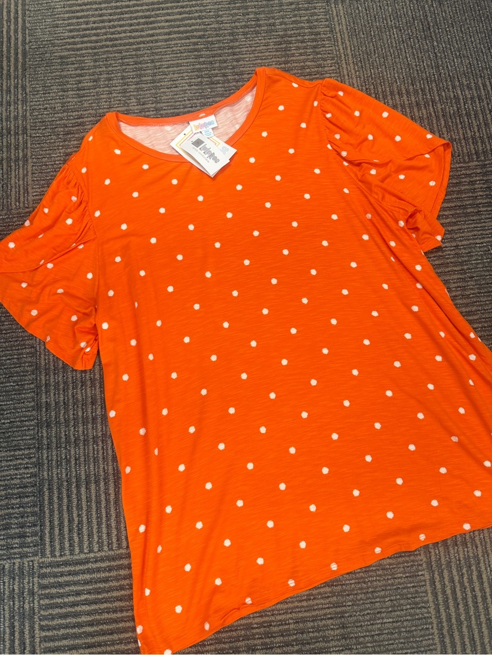 NWT LuLaRoe Olive Bright Orange White Polka Dot Tulip Sleeve Sz 2XL